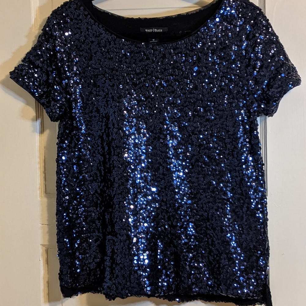 WHBM Navy Sequin Shirt